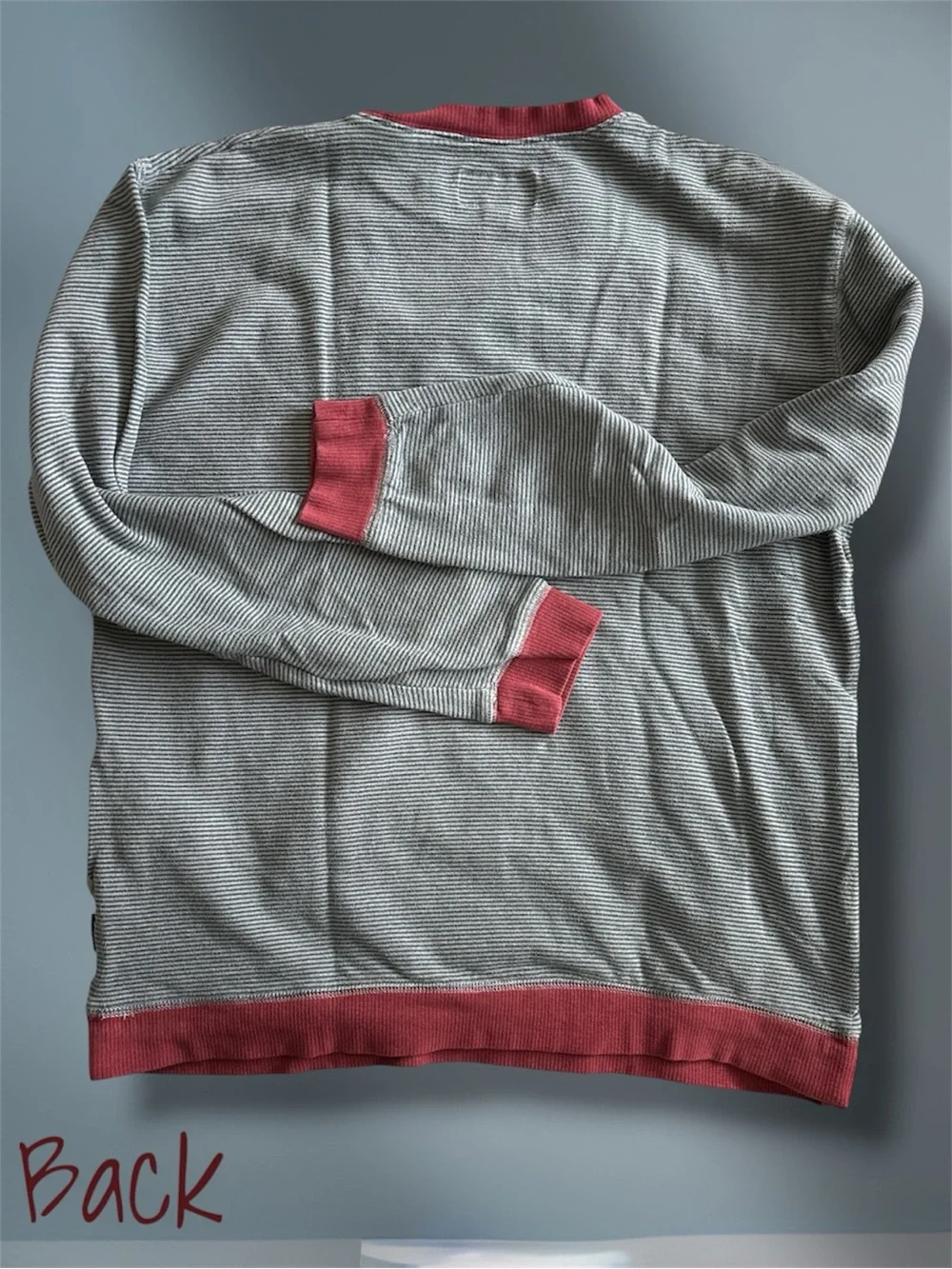 Brixton Mens Large Grey Striped Crewneck Sweatshirt Red Trim Side Pockets